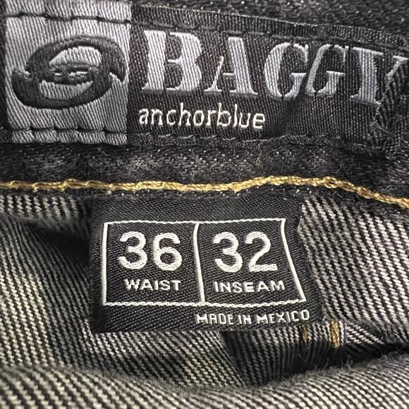 VINTAGE Anchor Blue Men Jeans 36x32 Black Wide Leg Baggy Skater Y2K - Picture 7 of 8